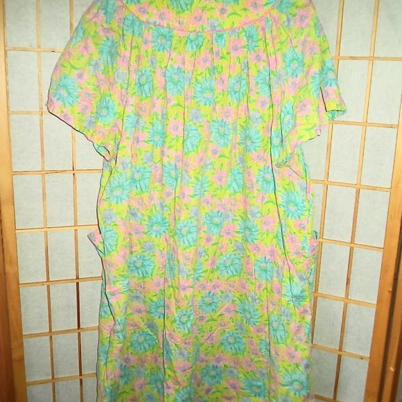 VINTAGE NIGHTGOWN HOUSE COAT GRANNY DRESS PEAR SNAPS FLORAL-WOMENS PLUS SIZE - Picture 4 of 4